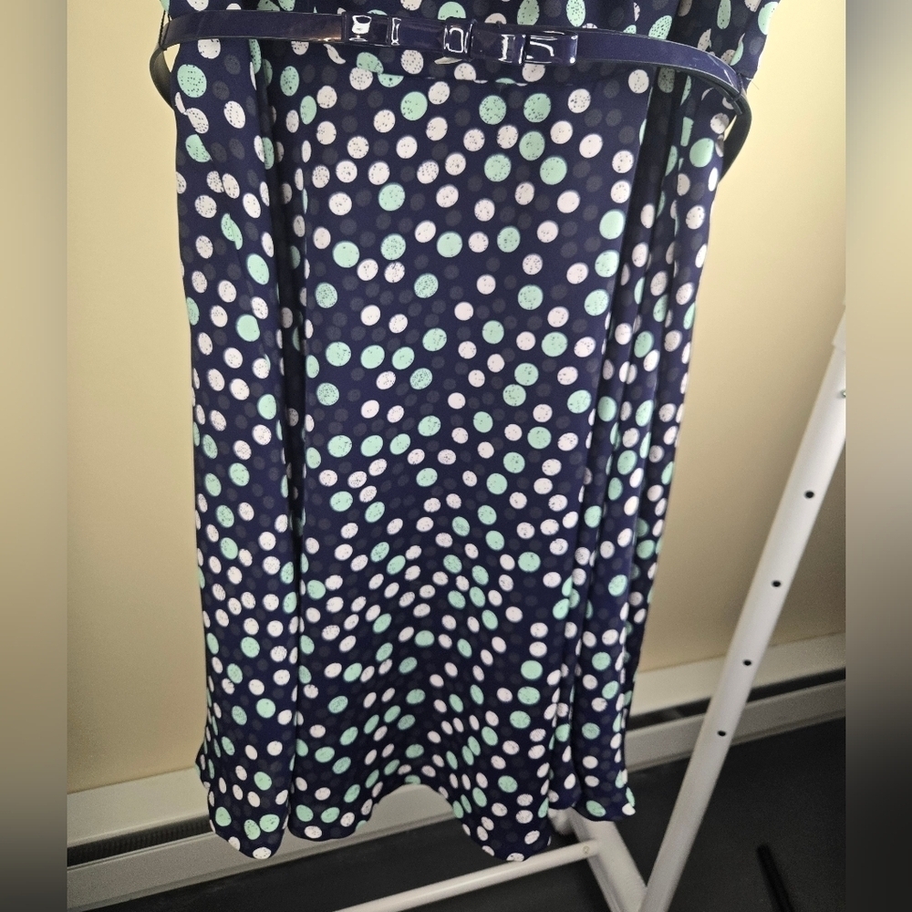 Elle Womens Polka Dot Sleeveless Dress With Bow Belt Blue/White Size 12 - Picture 6 of 13